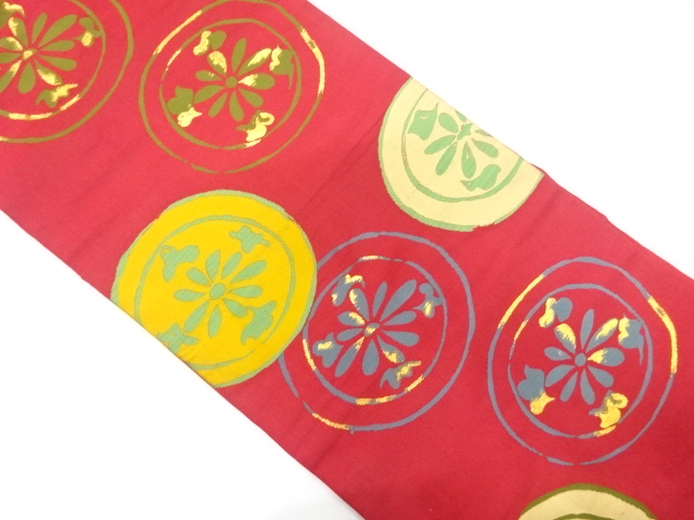 アンティーク　花丸模様織り出し名古屋帯(着用可)